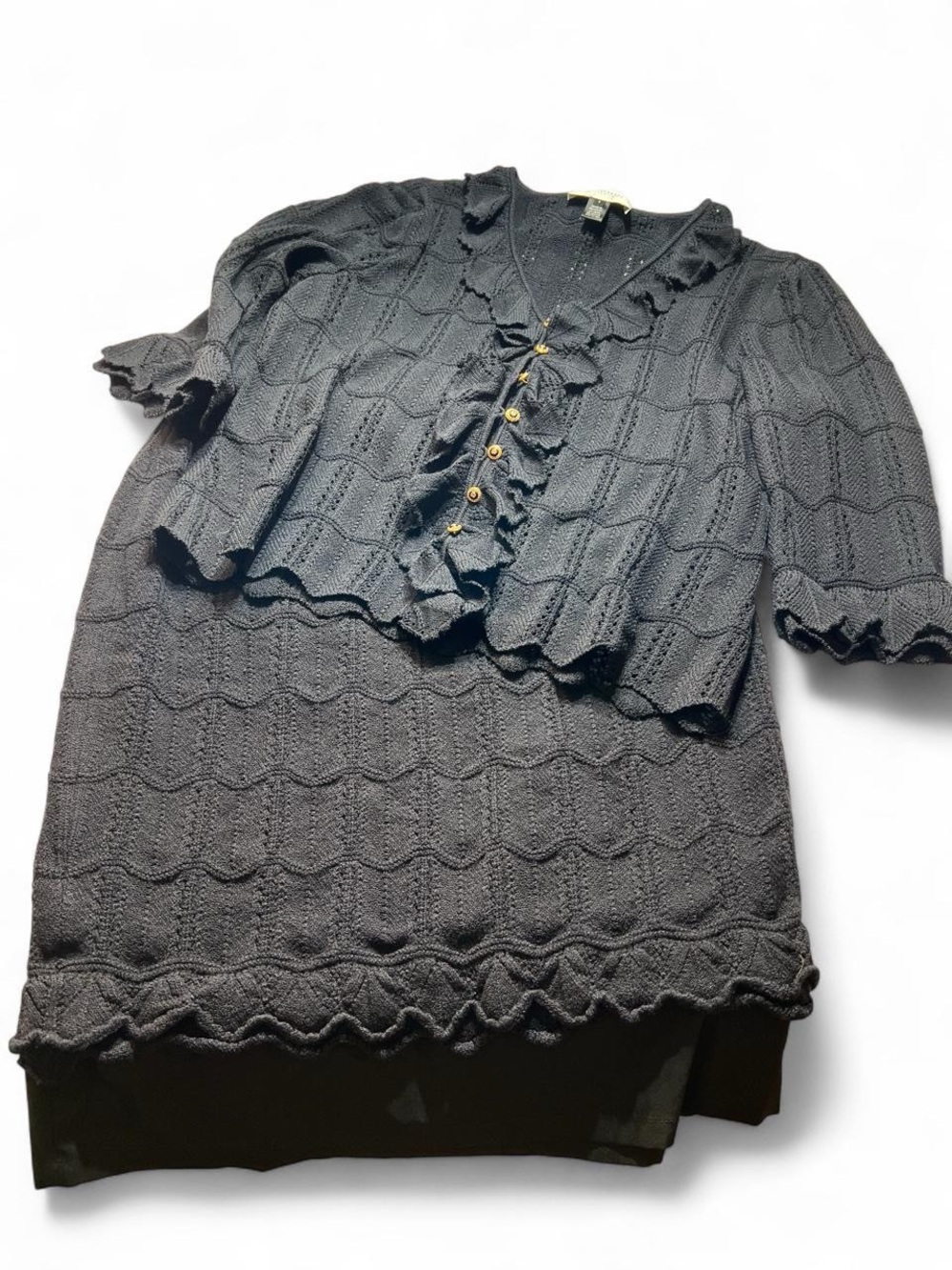 St Johns Collection Black Ruffled Knit Women's Sweater Top